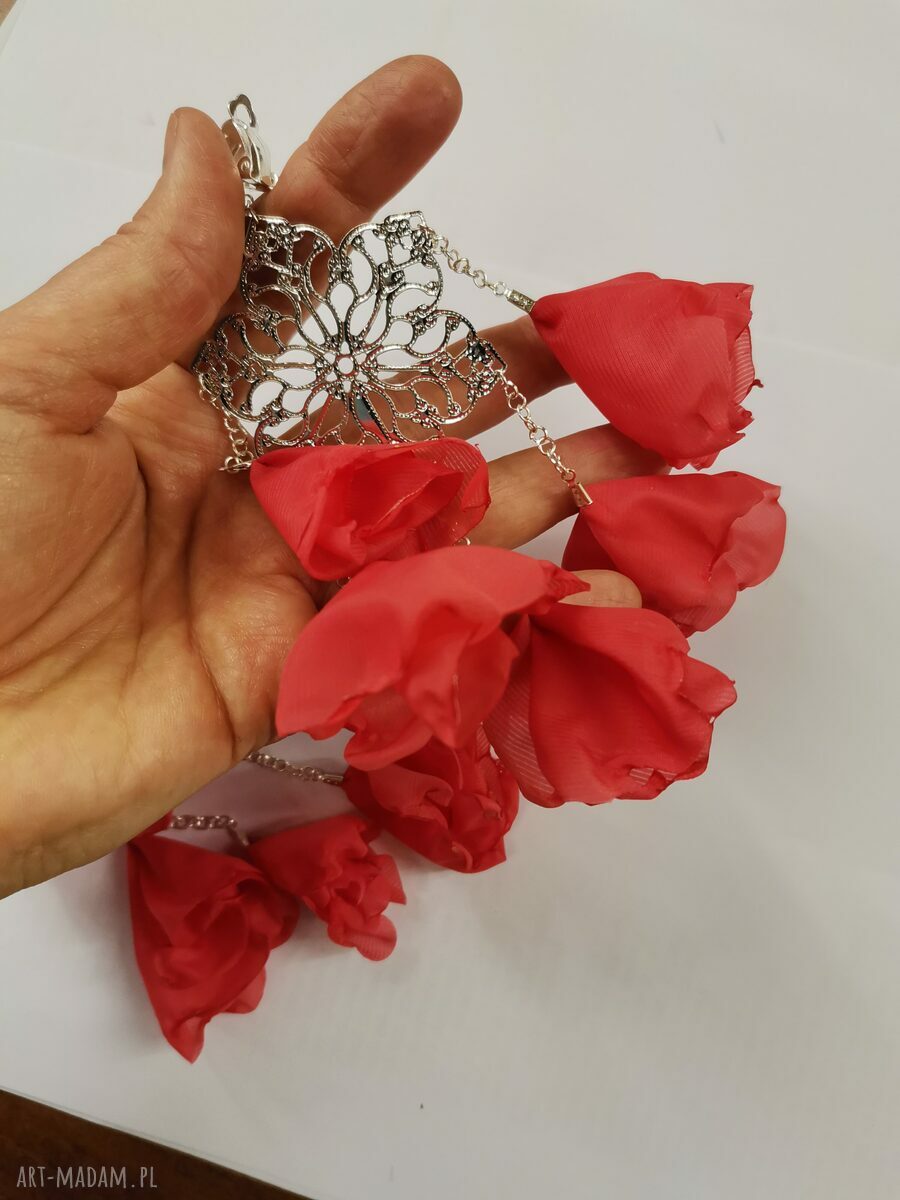 Kwiatowe długie klipsy boho w stylu Frida - lekkie i handmade