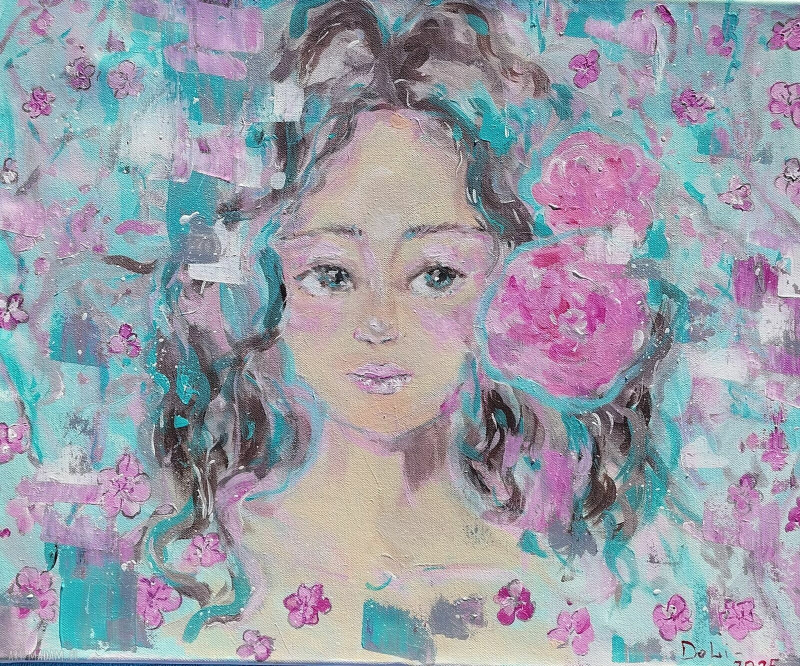 Kwiatowe otulenie - delikatny obraz akrylowy 60x50 do salonu na płótnie 3D