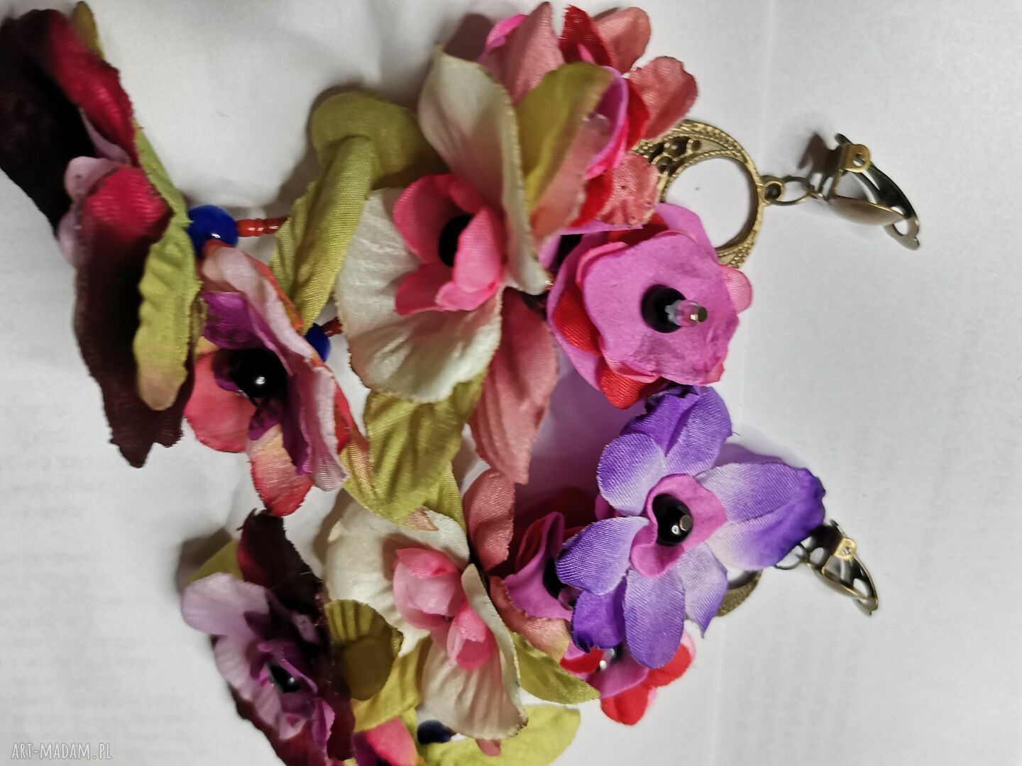 Kwiatowe klipsy boho Frida Kahlo - duże, bujne i kolorowe