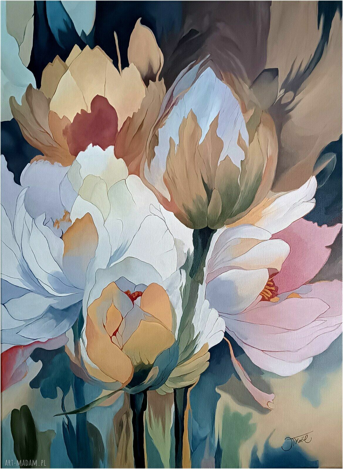 Kwiatowy balet kolorów - obraz olejny 97x70 cm