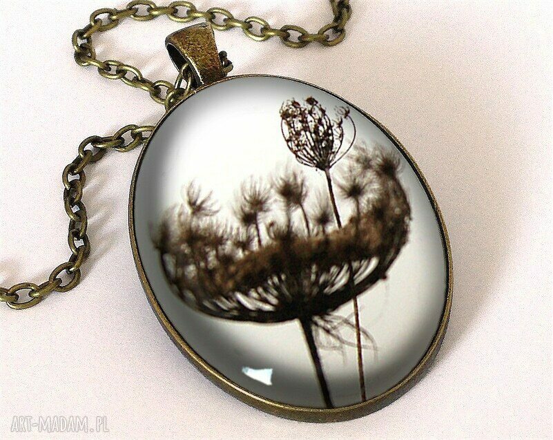 Dmuchawiec owalny medalion łańcuszkiem kwiatowy romantyczny