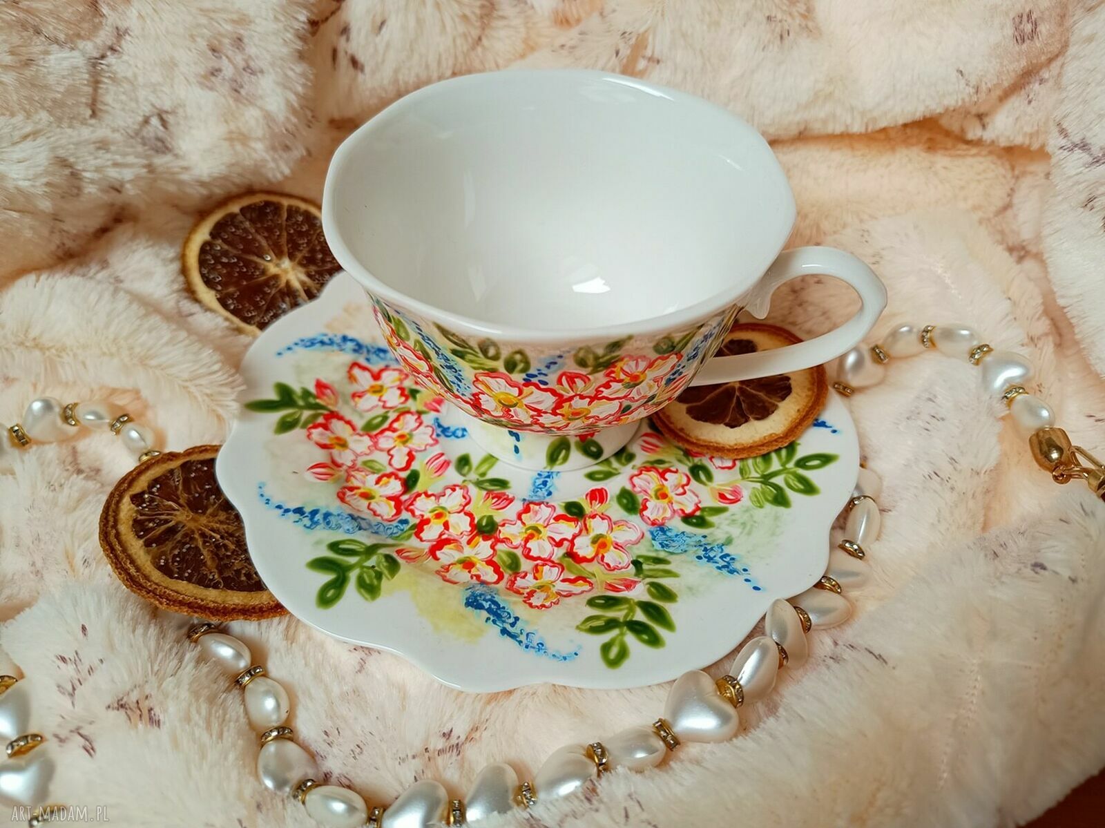Kwiatowy komplet ręcznie malowany 200 ml - porcelana w kwiatach