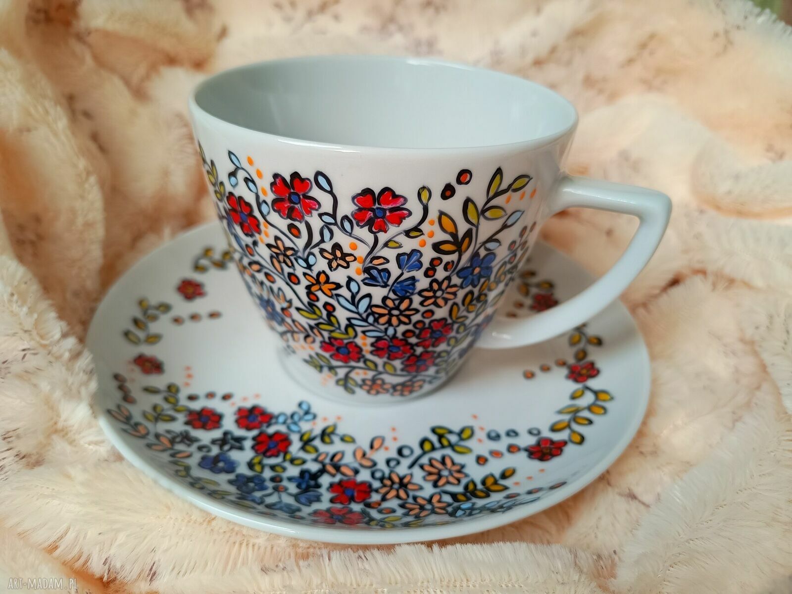 Kwiatowy komplet ręcznie malowany filiżanka porcelanowa 350 ml