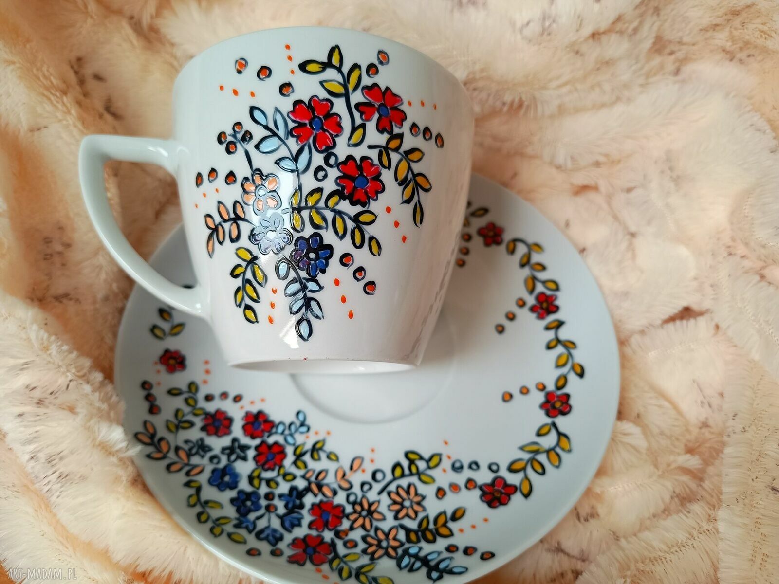 Kwiatowy komplet ręcznie malowany filiżanka porcelanowa 350 ml