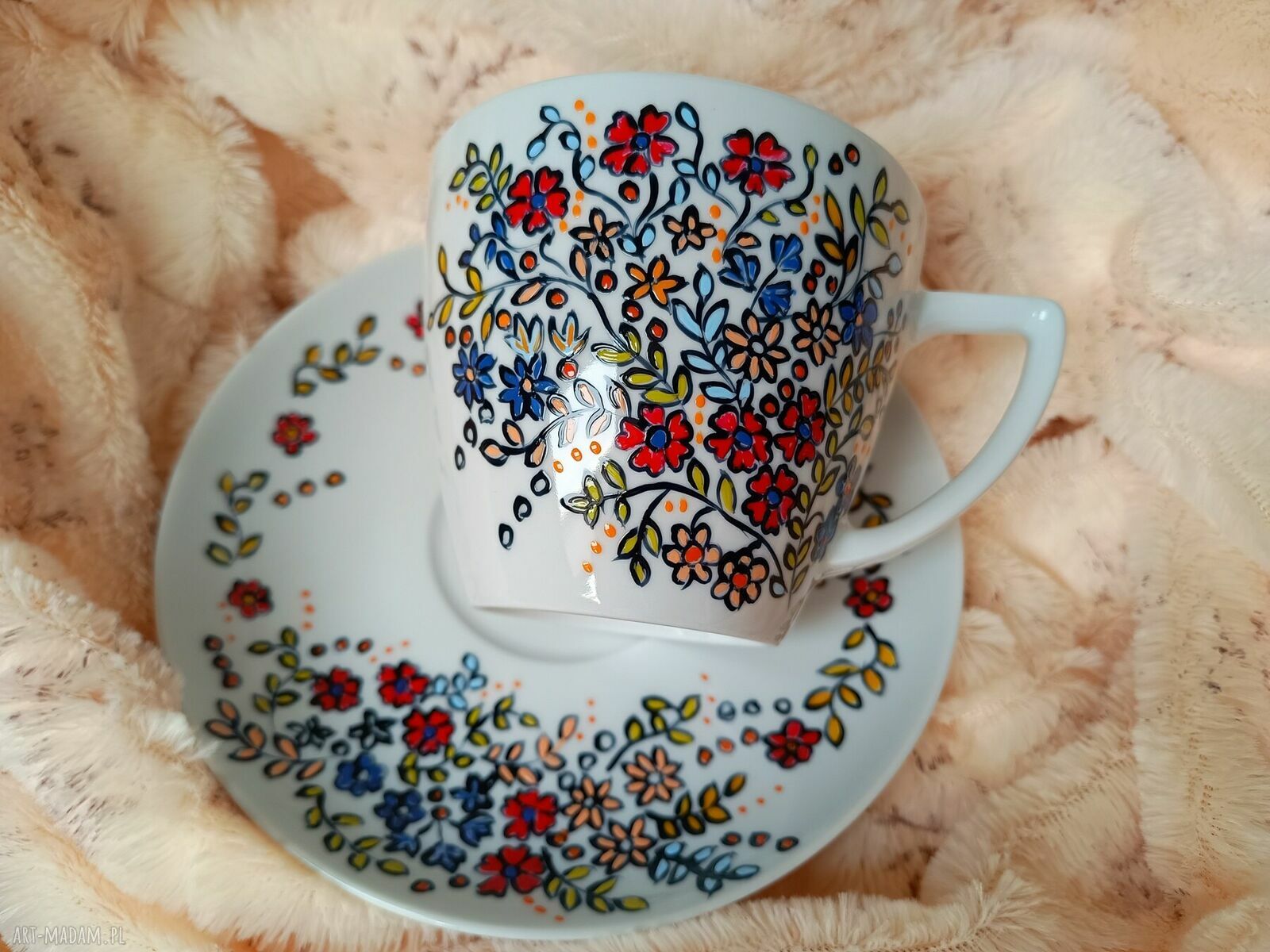 Kwiatowy komplet ręcznie malowany filiżanka porcelanowa 350 ml