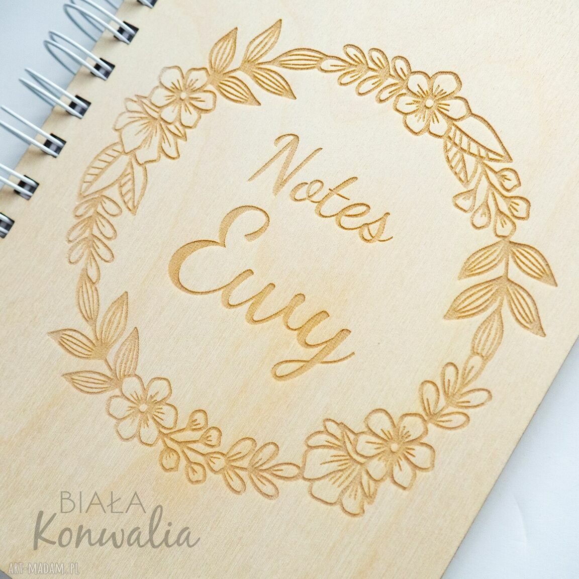 Personalizowany notes z grawerem kwiatowy wianek A5