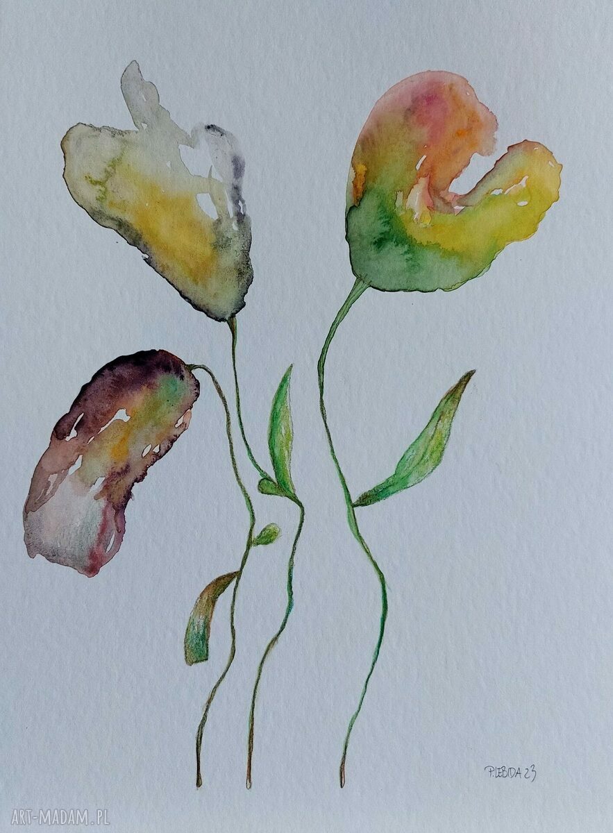 Kwiaty - ręcznie malowana akwarela 24/32 cm na papierze 425 g/m2 (sygnowana)