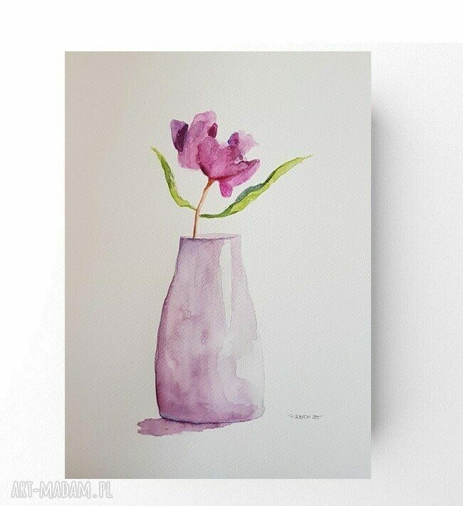 KWIATY - oryginalna akwarela w formacie A4 Pauliny Lebidy