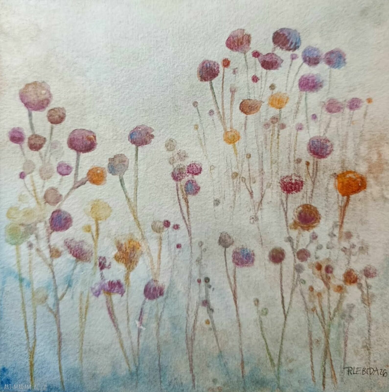 Kwiaty - oryginalna akwarela 20 x 20 cm