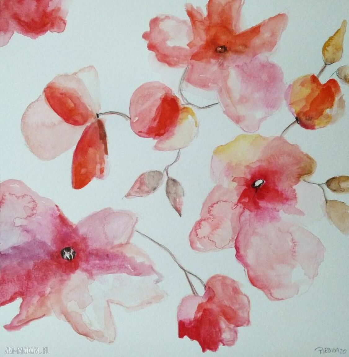 Kwiaty - ręcznie malowana akwarela 25x25 cm