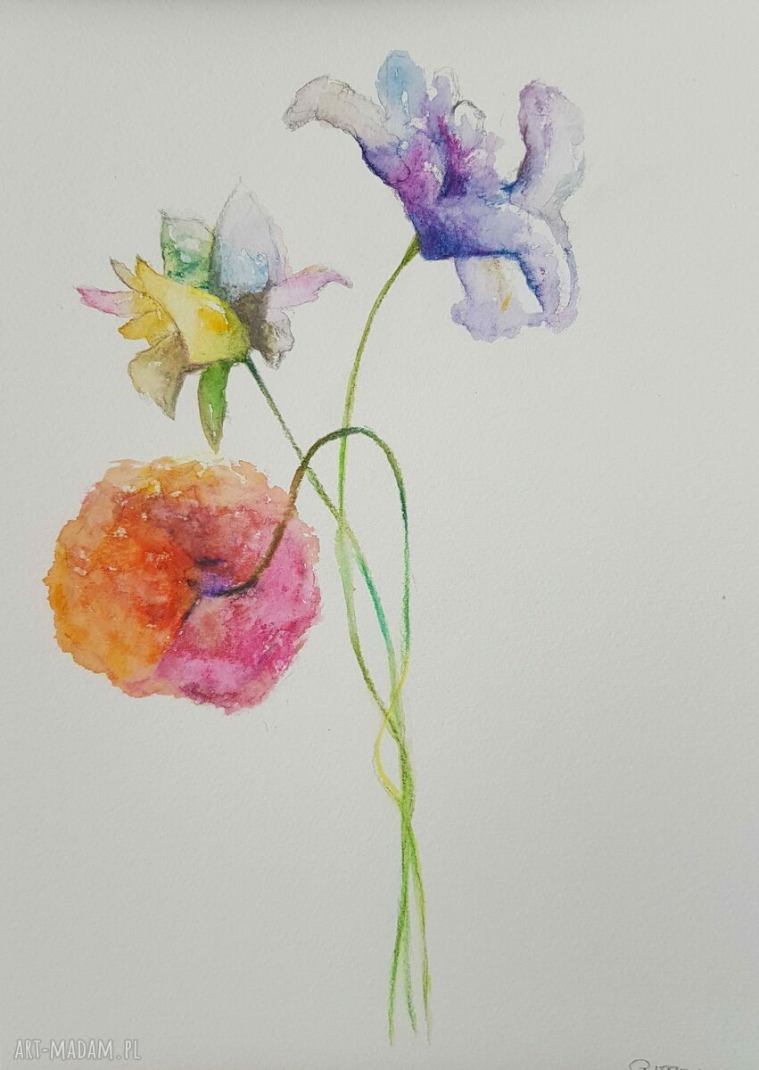 Kwiaty - ręcznie malowana akwarela A4 (papier 300 g/m2)