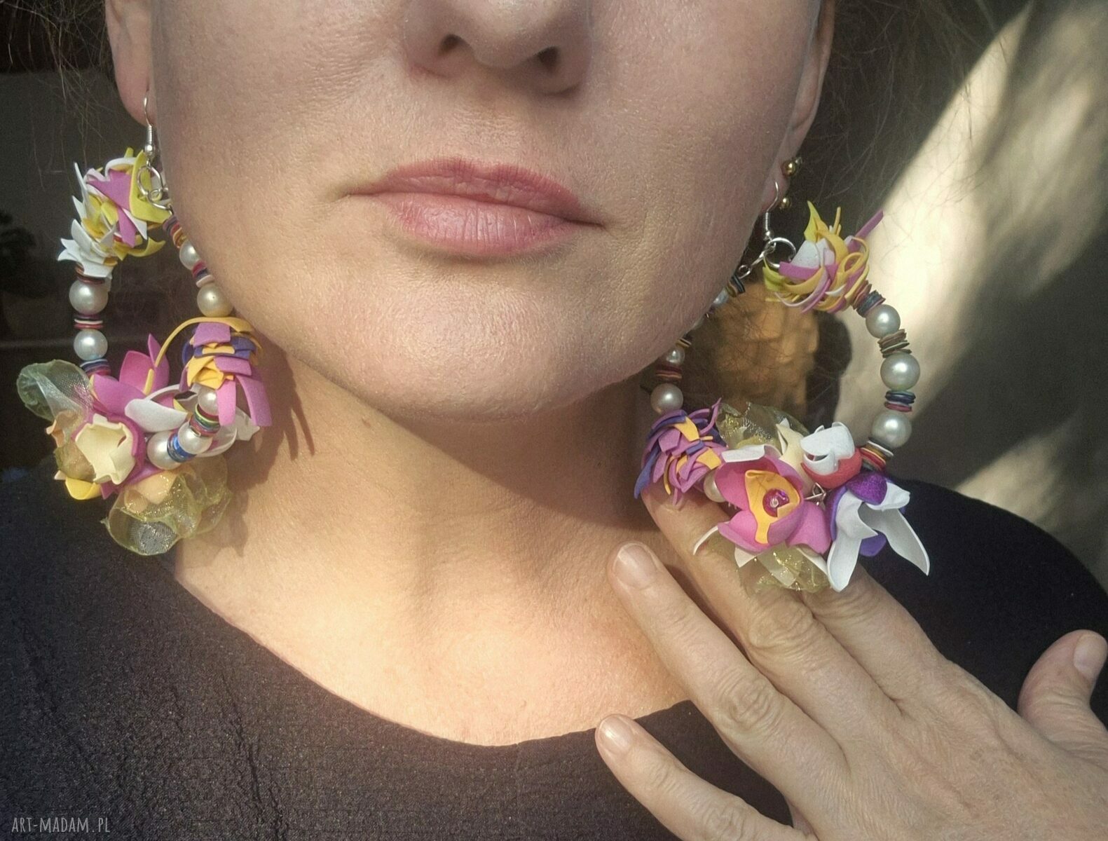 Kolczyki boho Kwiatowe Koła - lekkie, kolorowe i duże