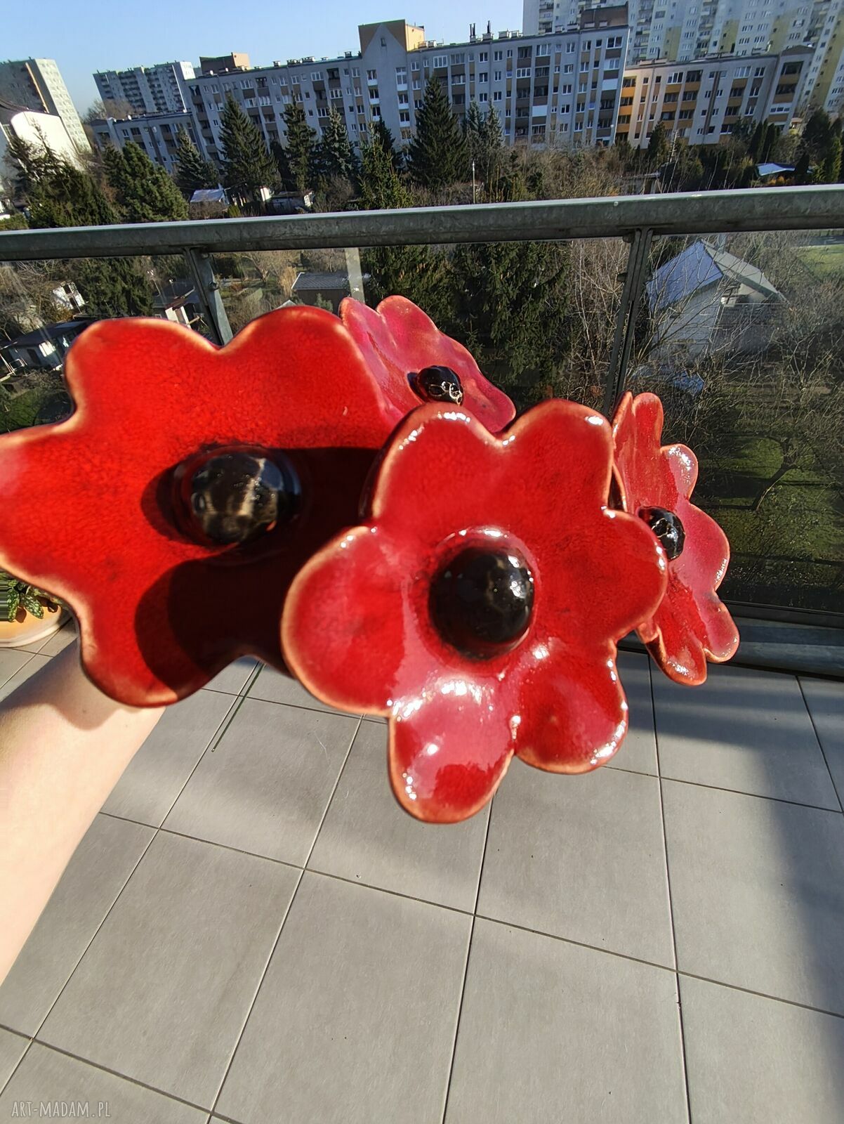 Kwiaty ceramiczne 4 szt. na drucikach florystycznych - ozdoba do doniczek