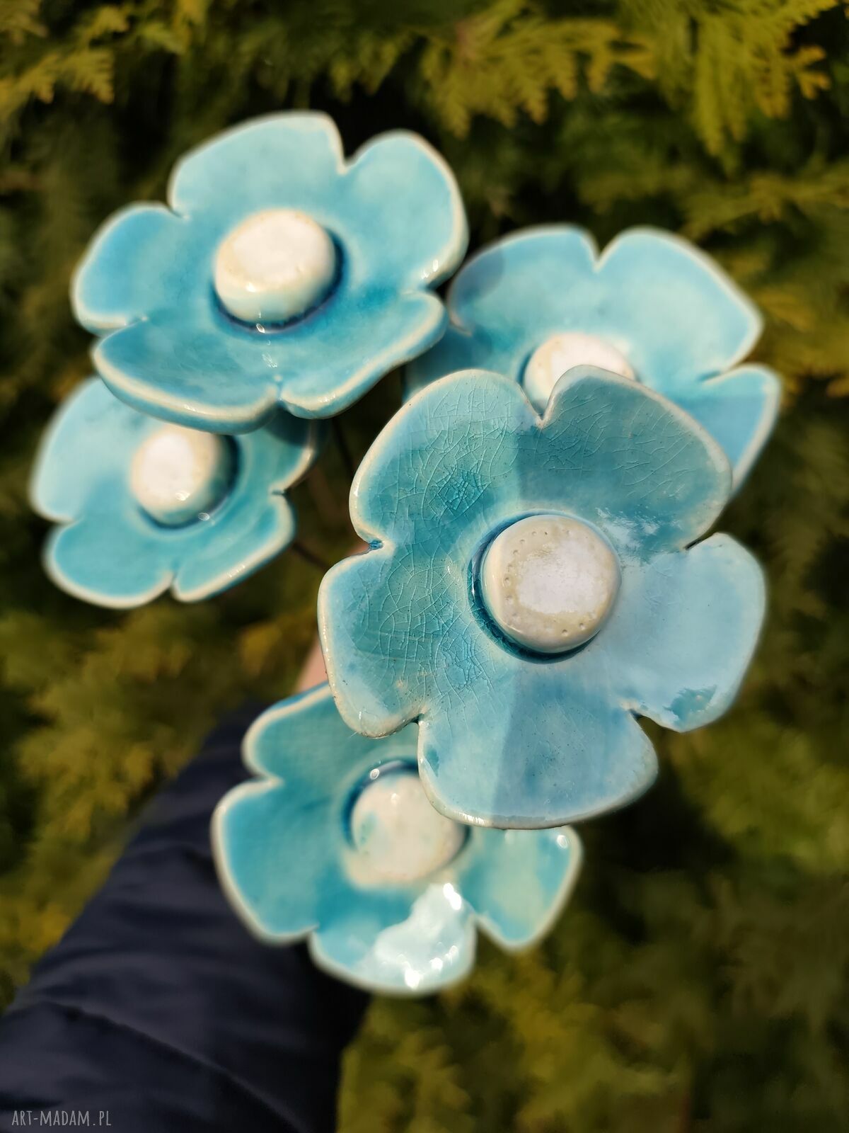 Kwiaty ceramiczne 5 sztuk - ręcznie szkliwione do ogrodu i na balkon