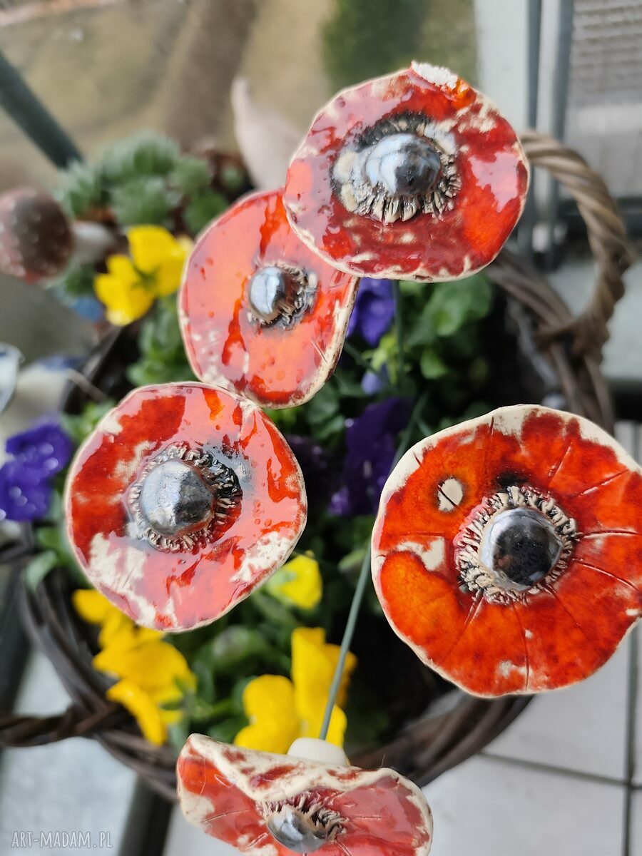 Kwiaty ceramiczne 5 sztuk - handmade do domu, na balkon i do ogrodu