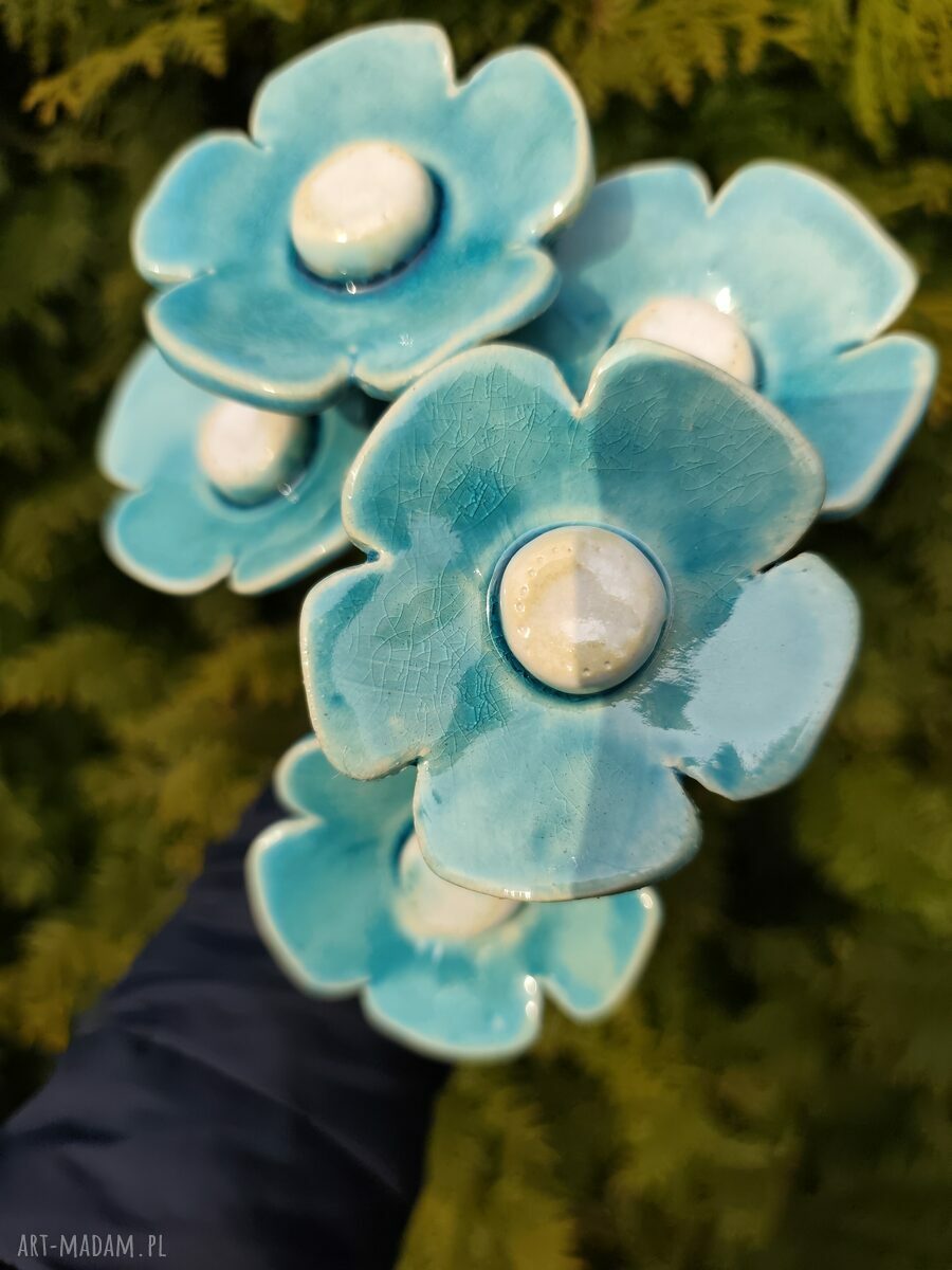 Kwiaty ceramiczne 5 sztuk - ręcznie szkliwione do ogrodu i na balkon
