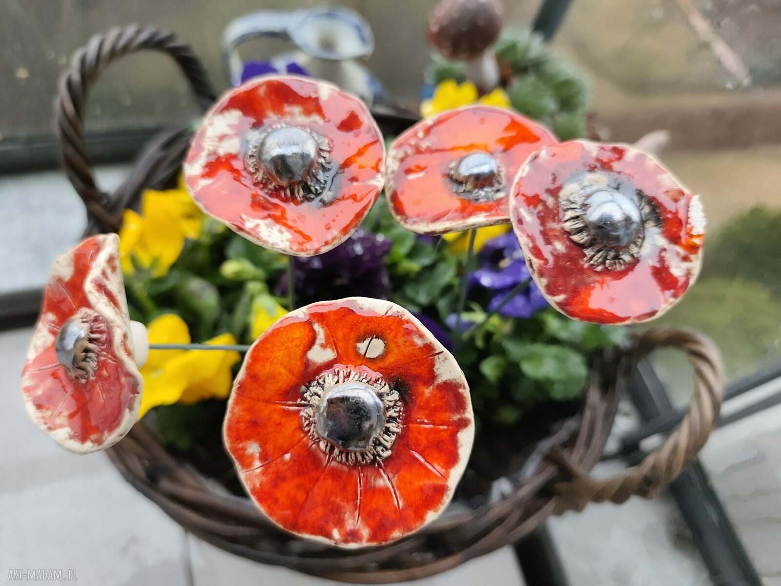 Kwiaty ceramiczne 5 sztuk - handmade do domu, na balkon i do ogrodu
