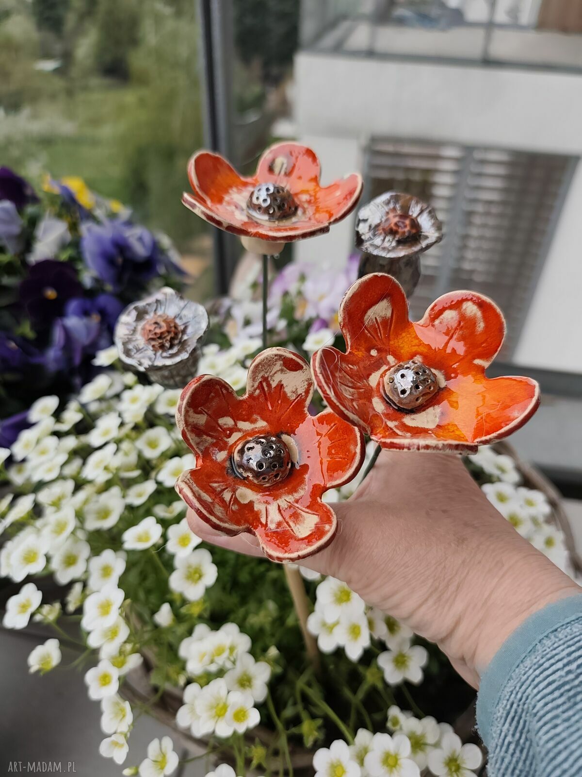 Kwiaty ceramiczne i makówki - zestaw 5, prezent dla Mamy