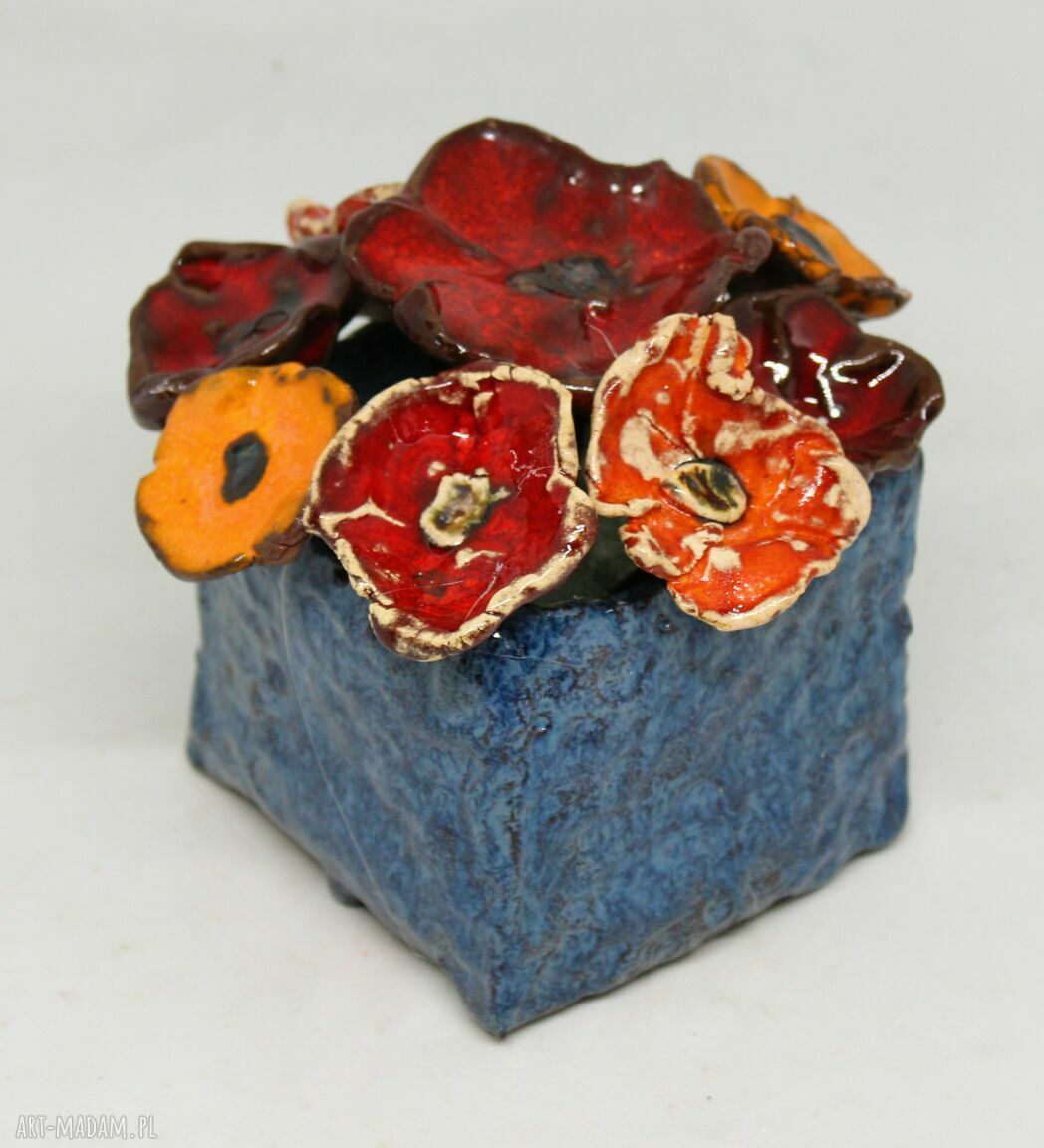 Flower Box M z kwiatów ceramicznych - niebieski zestaw 9 sztuk