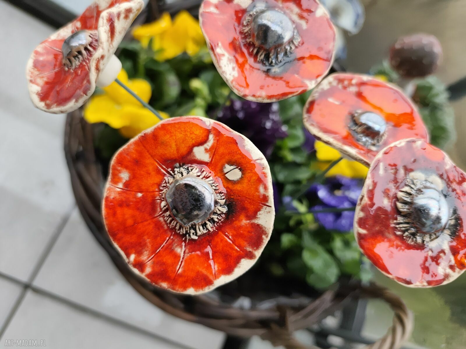 Kwiaty ceramiczne 5 sztuk - handmade do domu, na balkon i do ogrodu