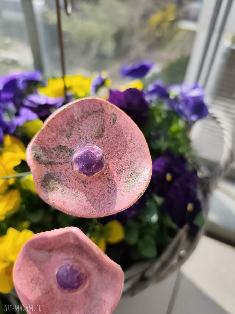 Kwiaty ceramiczne 5 sztuk - ręcznie szkliwione ozdoby na druciku florystycznym