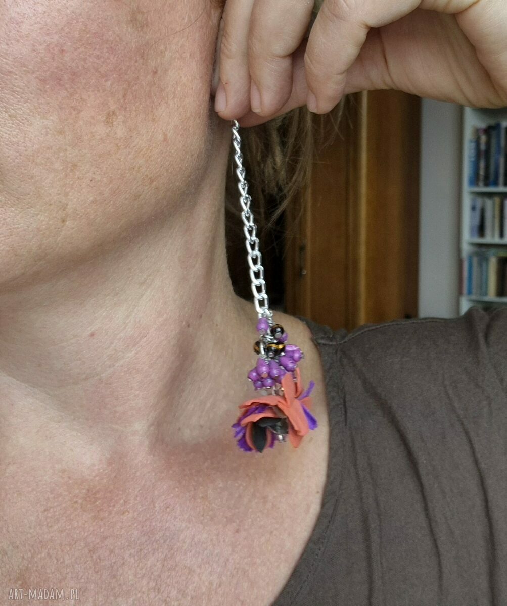 Klipsy Kwiaty i Koraliki Boho Frida - długie na klipsy