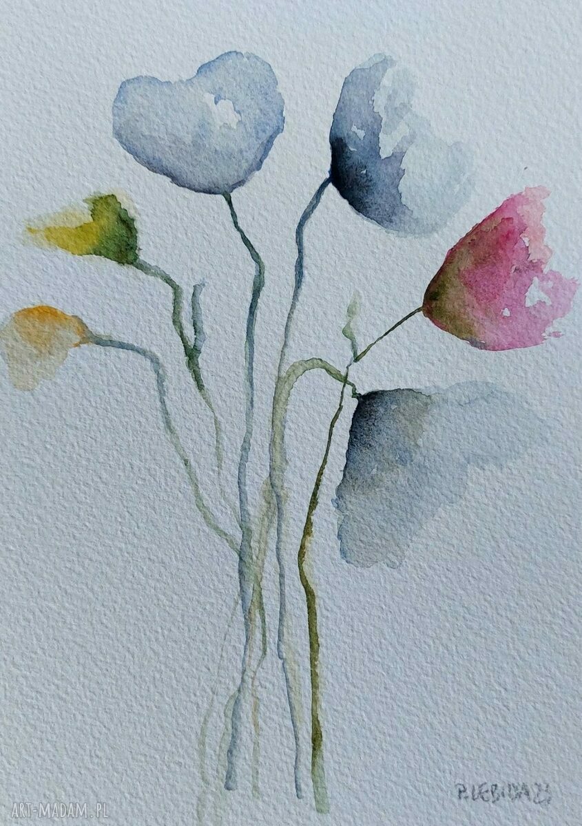 Kwiaty - dwie akwarele w formacie A5 od Pauliny Lebidy