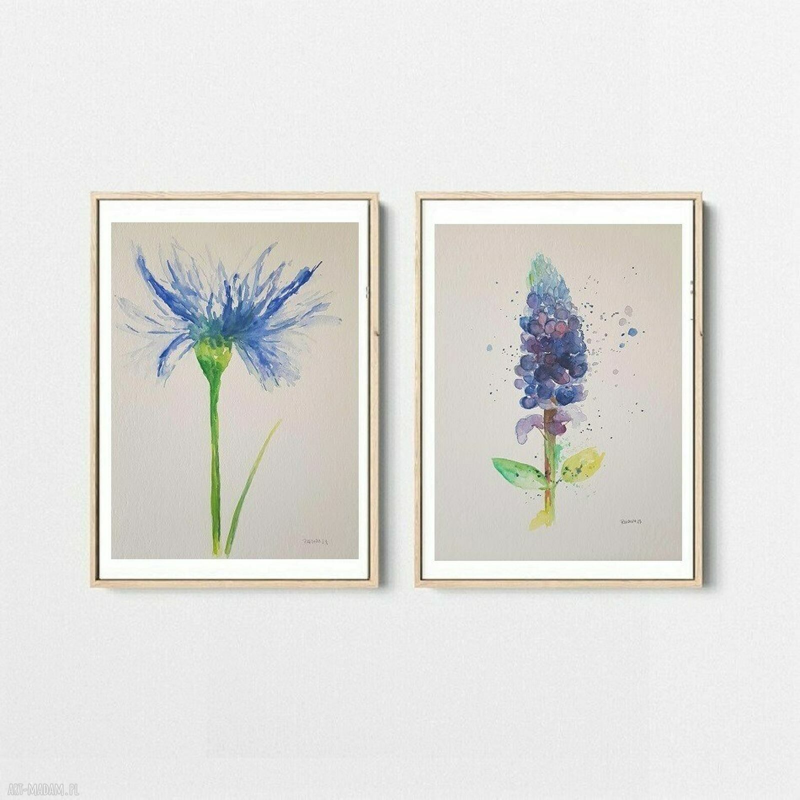Komplet dwóch akwarel Kwiaty - ręcznie malowane 32 x 24 cm 2 szt.