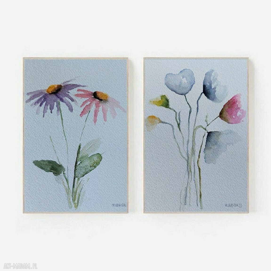 Obrazy Kwiaty Dwie Akwarele Każda Formatu A5 ღ Art Madampl