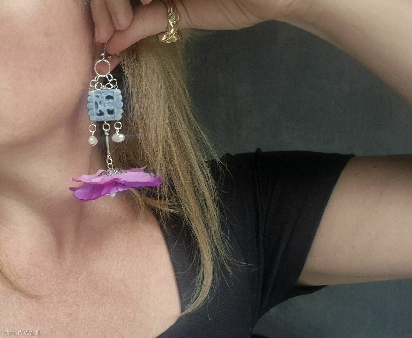 Lekkie fioletowe kolczyki kwiaty handmade