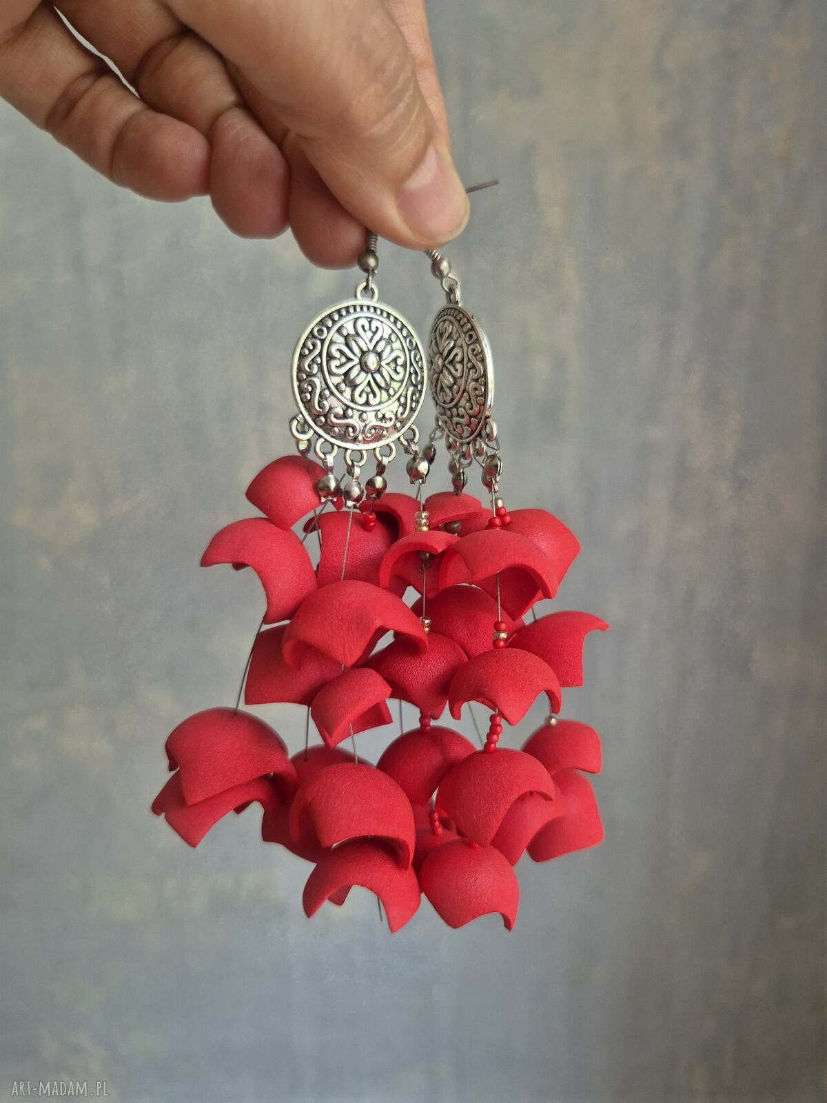 Lekkie czerwone kolczyki kwiaty handmade - pojedynczy egzemplarz