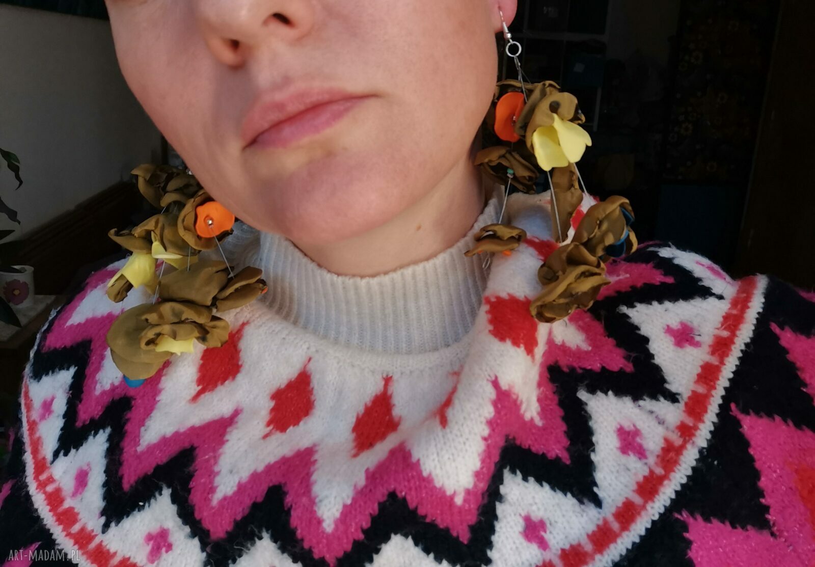 Kolczyki kwiaty lekkie w stylu boho folk - rękodzieło Ruda Klara