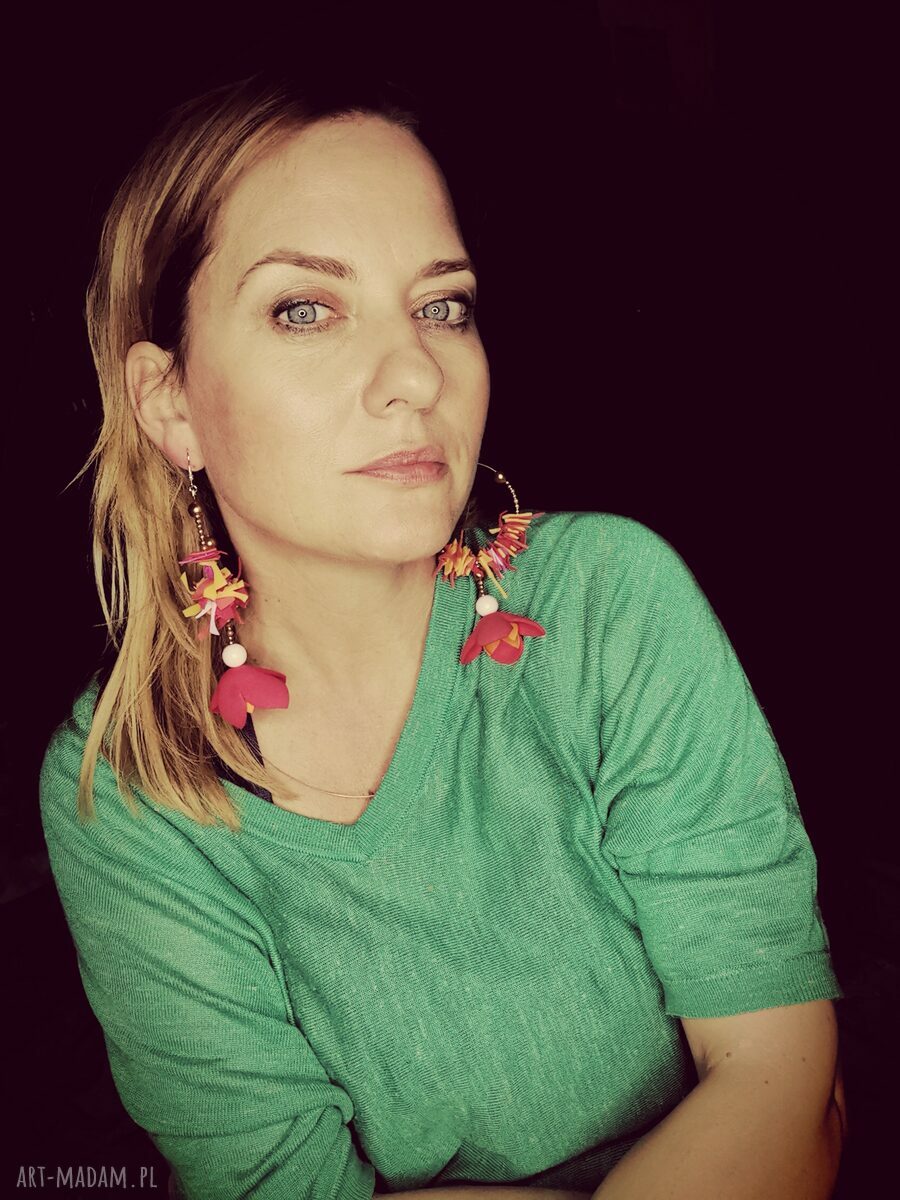 Kolczyki kwiaty na kołach - folk i boho, leciutkie