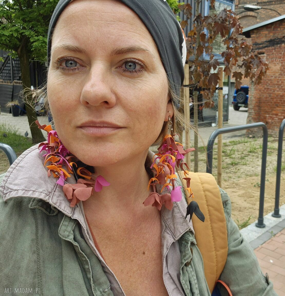 Kolczyki Kwiaty Leciutkie Ogniste w stylu etno-boho - Ruda Klara