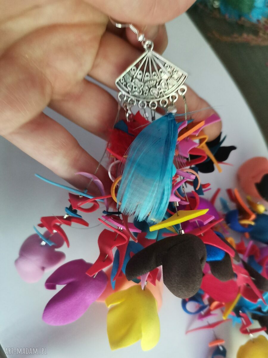 Kolczyki kwiaty lekkie - kolorowe frędzle Ruda Klara (handmade)