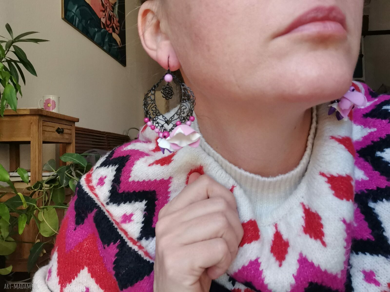 Kolczyki Kwiaty Boho - Lekkie Frędzle