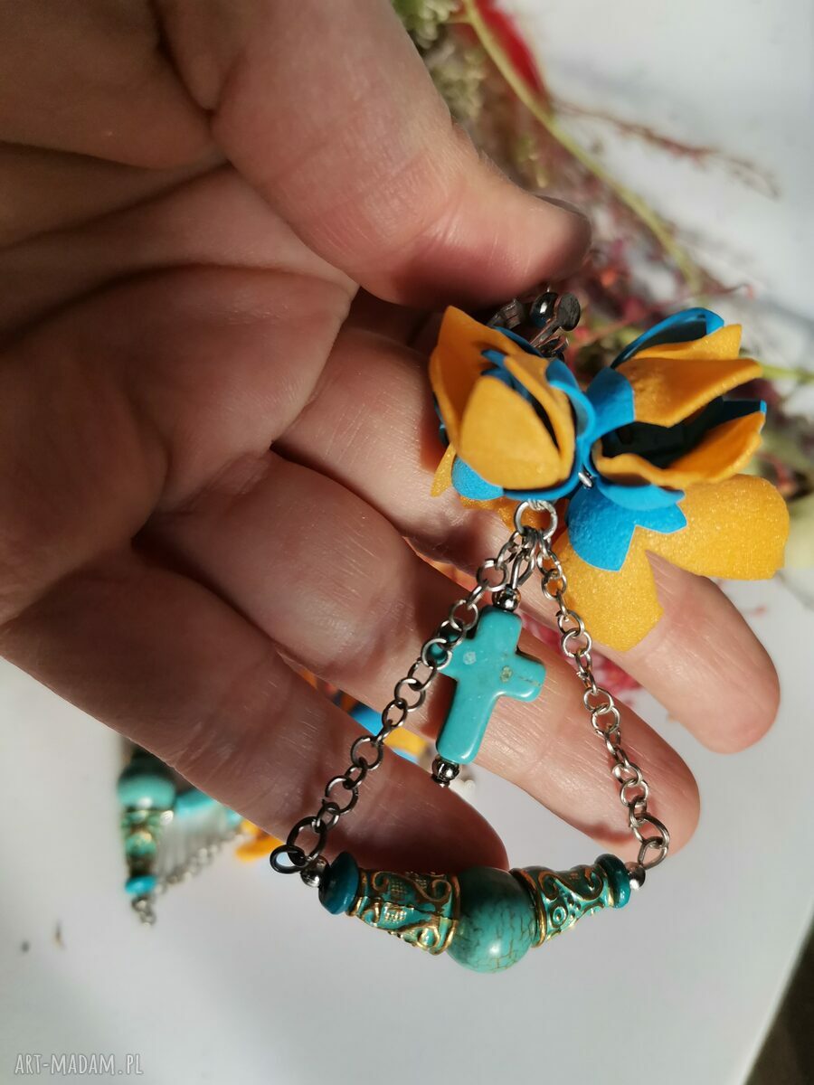 Klipsy handmade - kwiaty z koralików w stylu orientalnym (Ruda Klara)