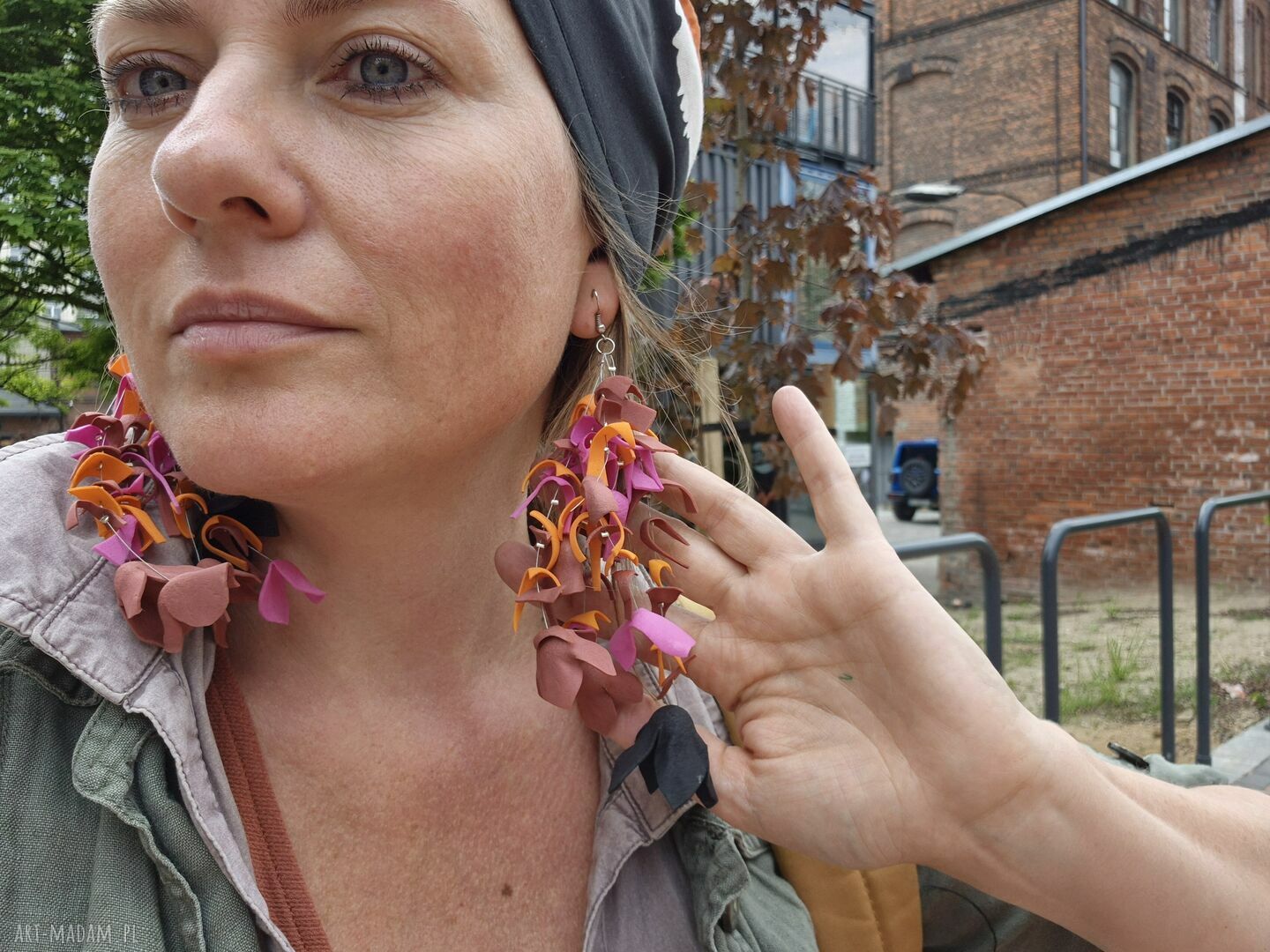 Kolczyki Kwiaty Leciutkie Ogniste w stylu etno-boho - Ruda Klara
