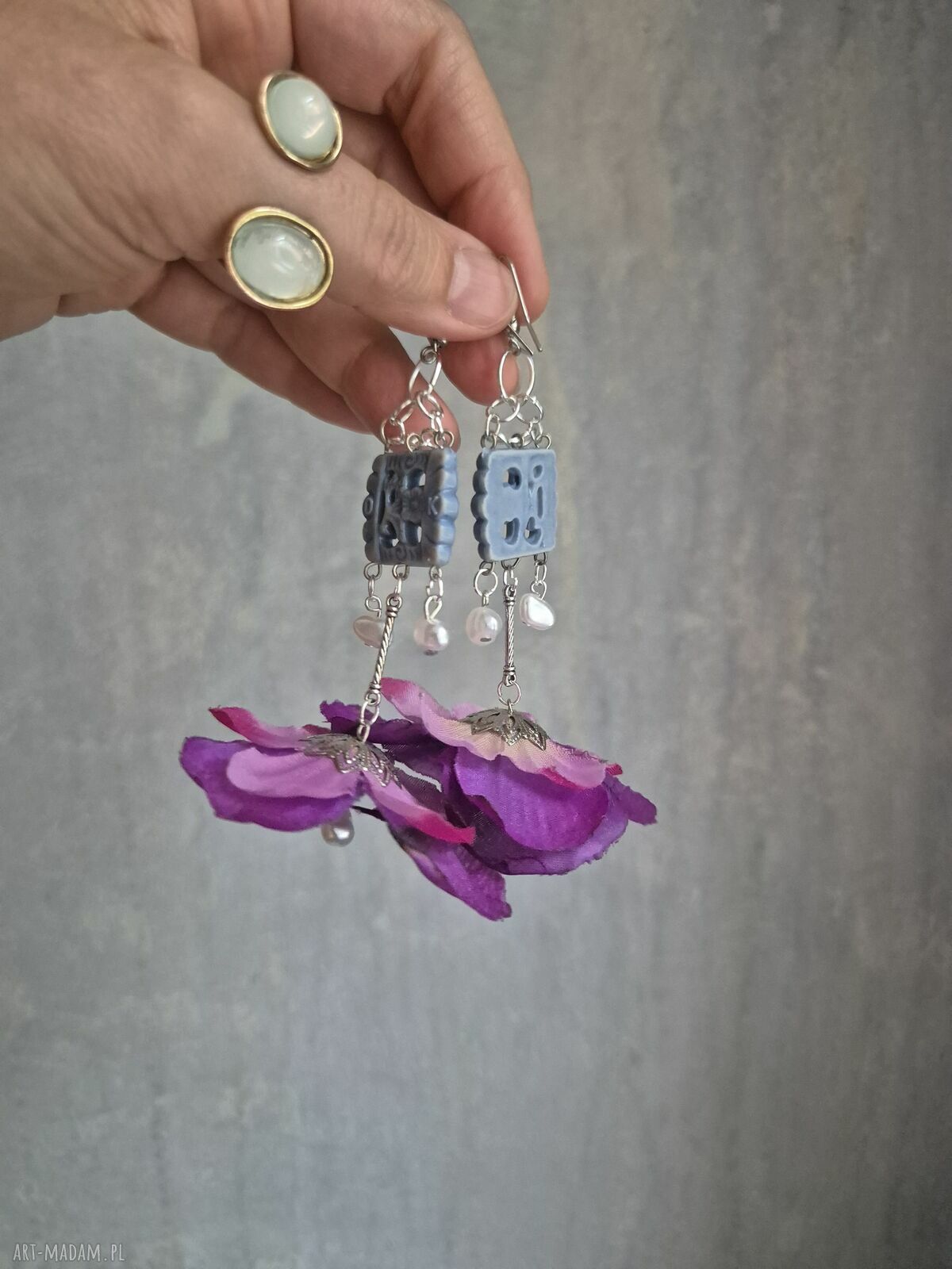 Lekkie fioletowe kolczyki kwiaty handmade