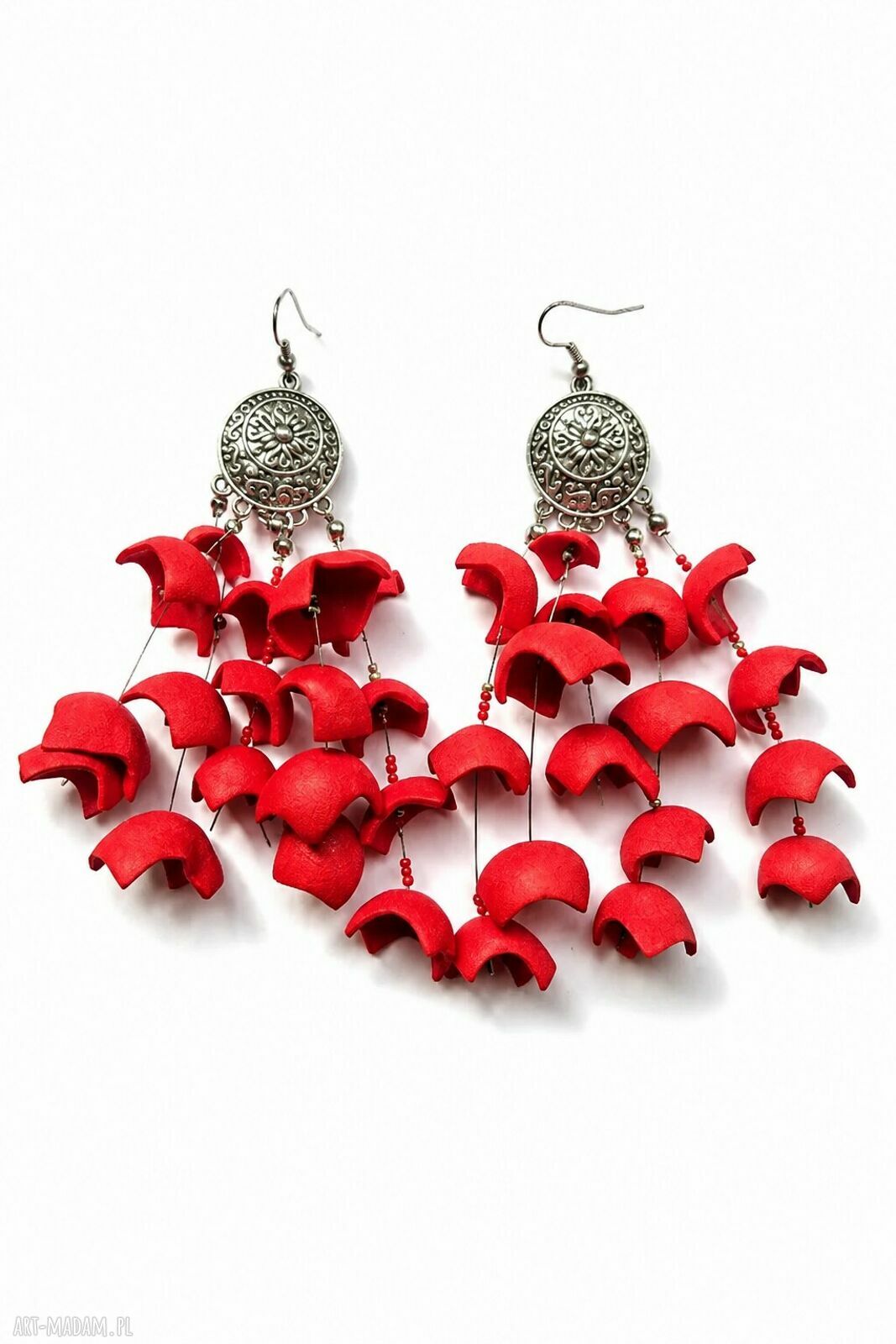 Lekkie czerwone kolczyki kwiaty handmade - pojedynczy egzemplarz