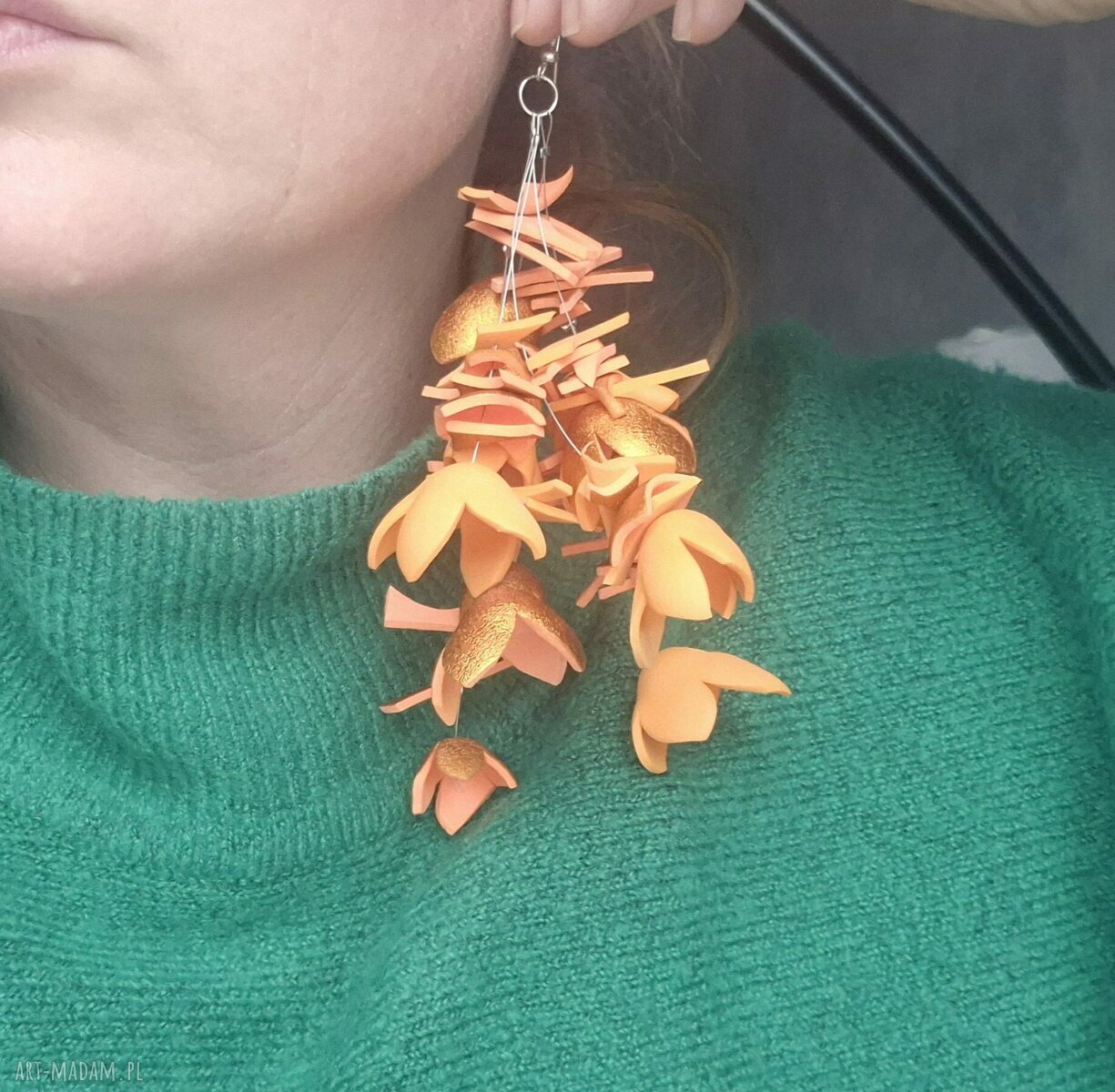 Kolczyki „Kwiaty lekkie jak mgła” - boho pomarańczowe kwiaty