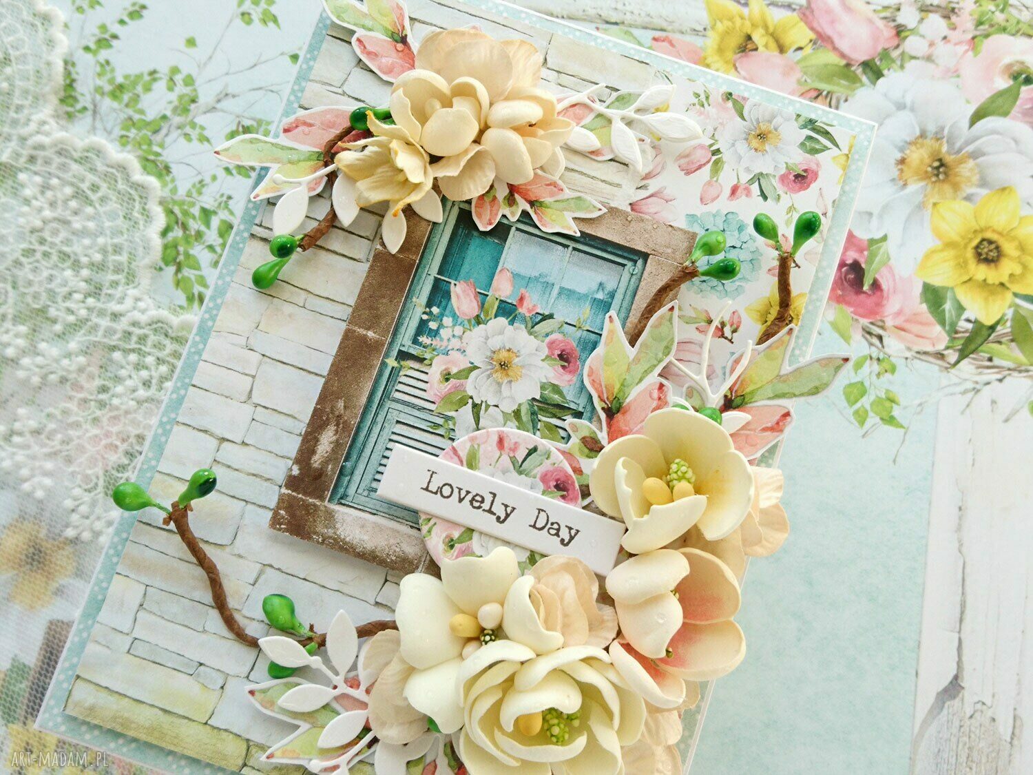 scrapbooking kartki: Kwiecista kartka Lovely Day Ręcznie wykonane