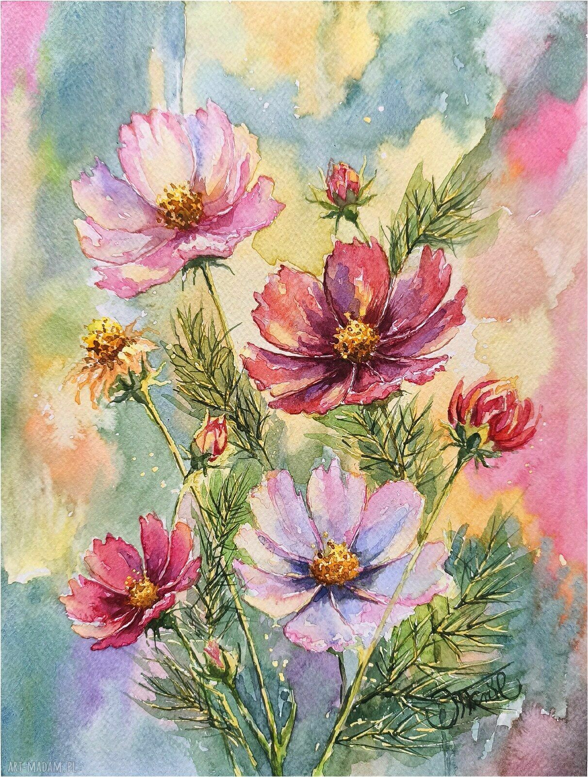 Kwiaty lata - oryginalna akwarela 24 x 32 cm