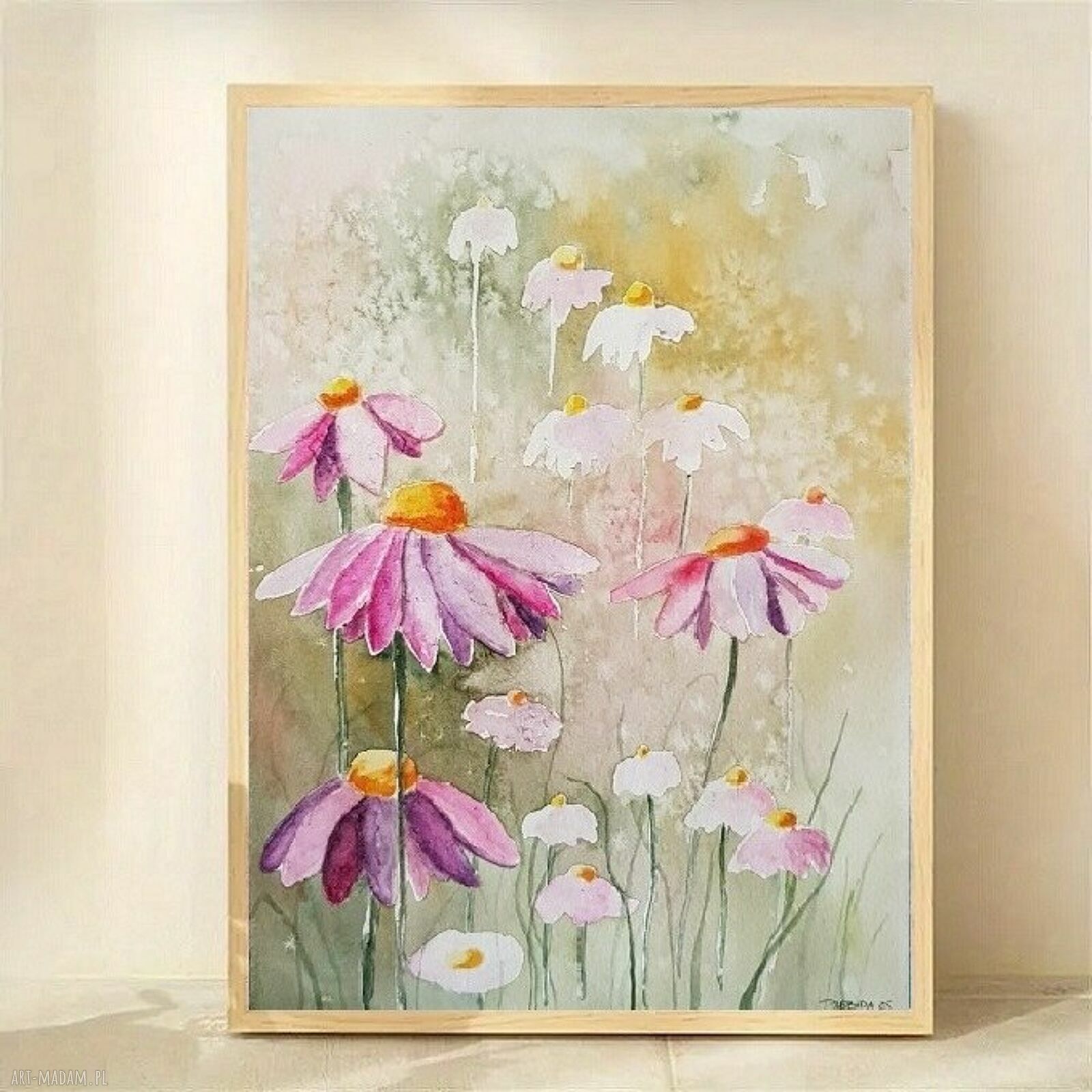 Kwiaty na łące - akwarela A4 - oryginalny obraz handmade
