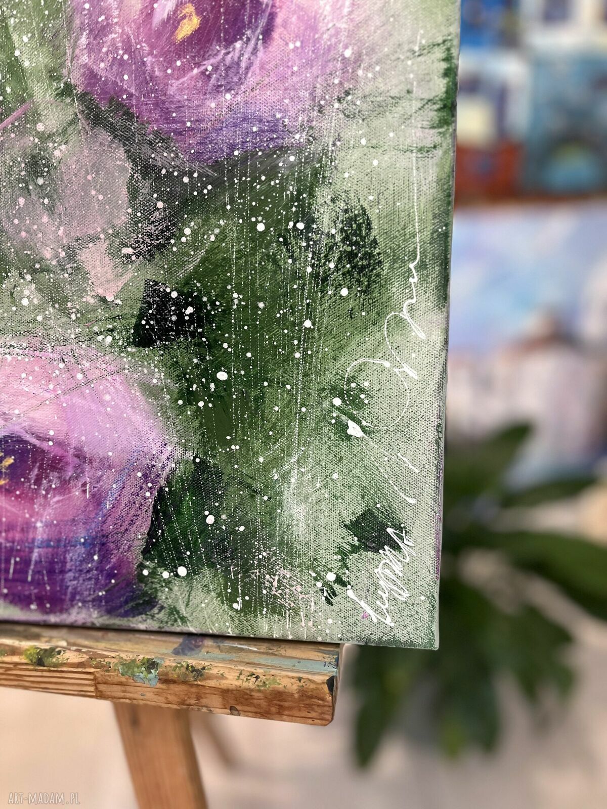 Obraz Kwiaty - Czułość - ręcznie malowany akrylowy na płótnie 32 x 62 cm