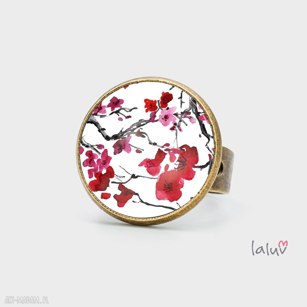 Pierścionek JAPAN FLOWERS - kwiaty wiśni w antycznym złocie