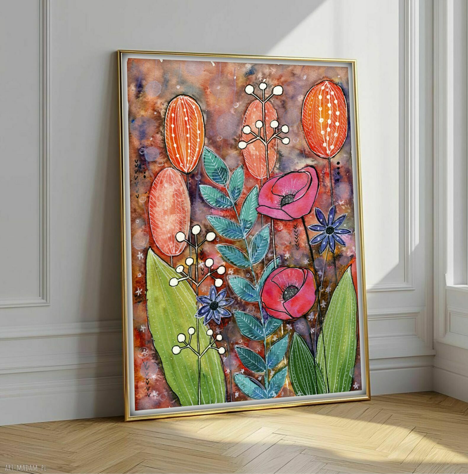 Kwiaty - plakat 50 x 70 cm z akwareli trawy