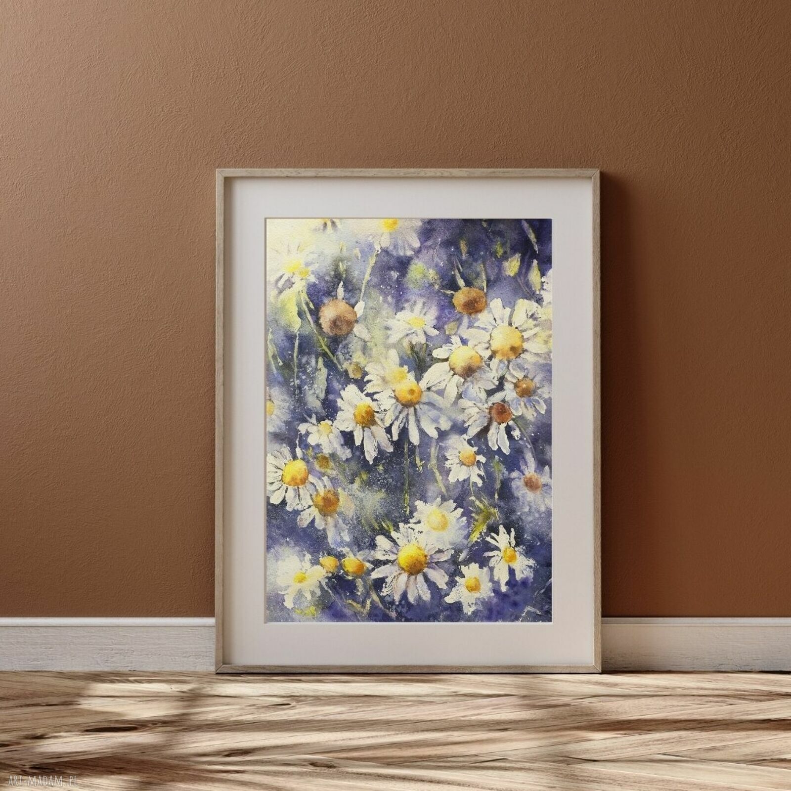 Oryginalna akwarela z rumiankami - kwiaty polne 26x36 cm