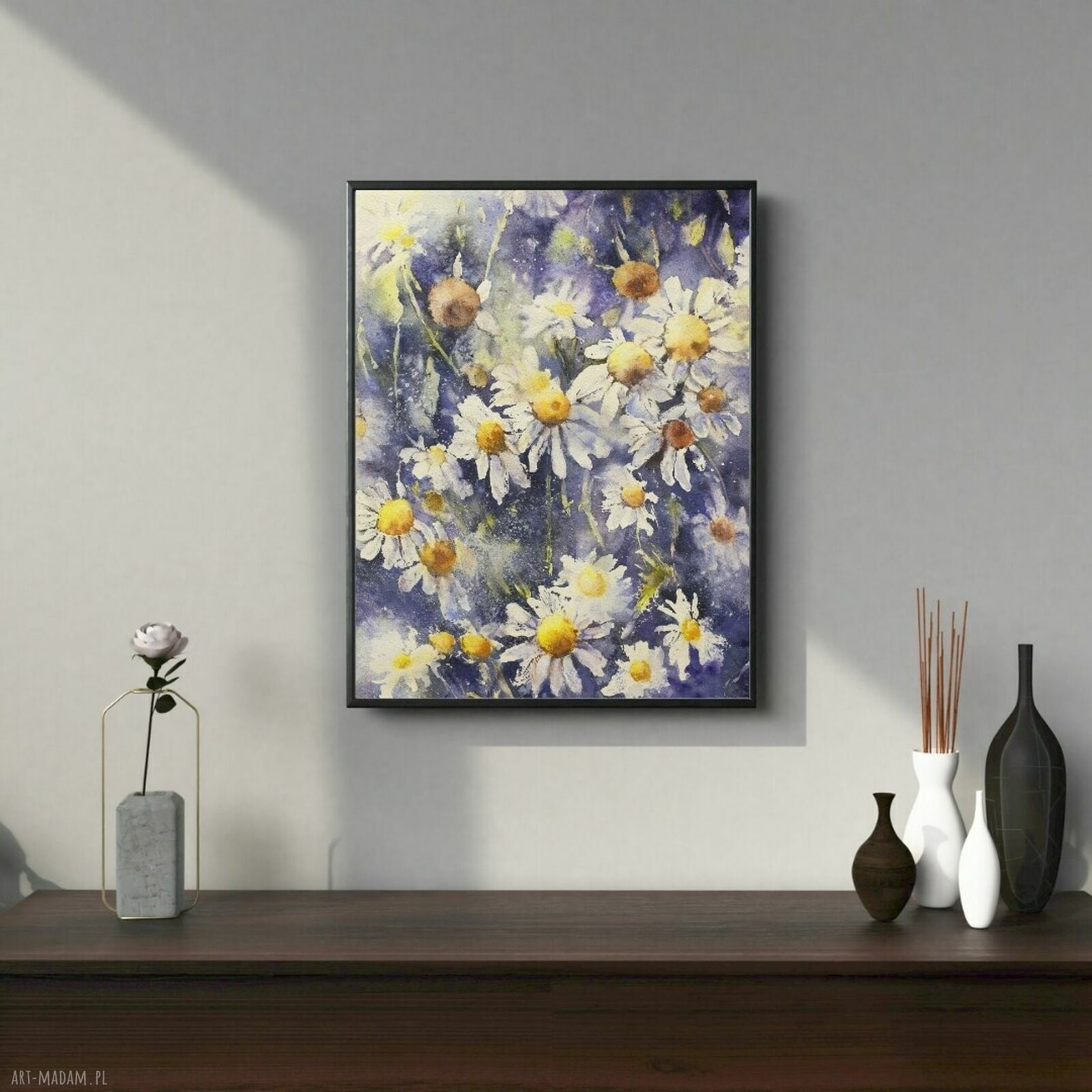 Kwiaty polne i rumianki - plakat akwarelowy 50x70 cm