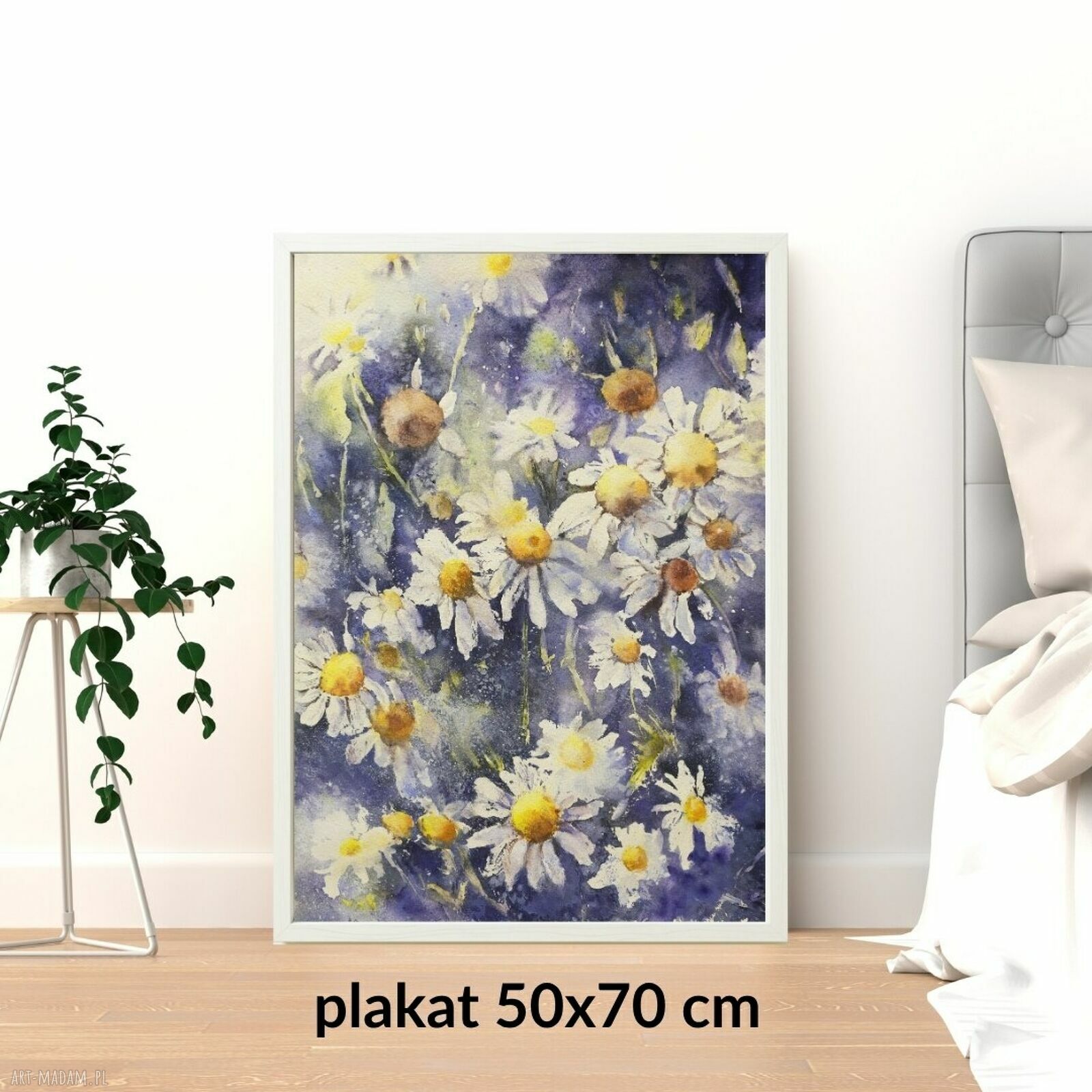 Kwiaty polne i rumianki - plakat akwarelowy 50x70 cm
